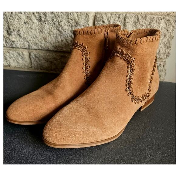 Jack Rogers Shoes - Jack Rogers Gemma Suede Ankle Booties Boots, Tan, Stitching, NWOT, NEW Sz 8
